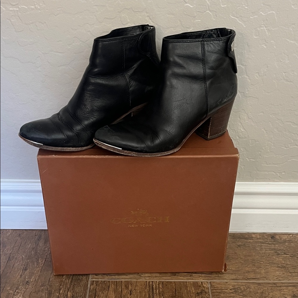 Coach Waldorf Black Leather Ankle Booties